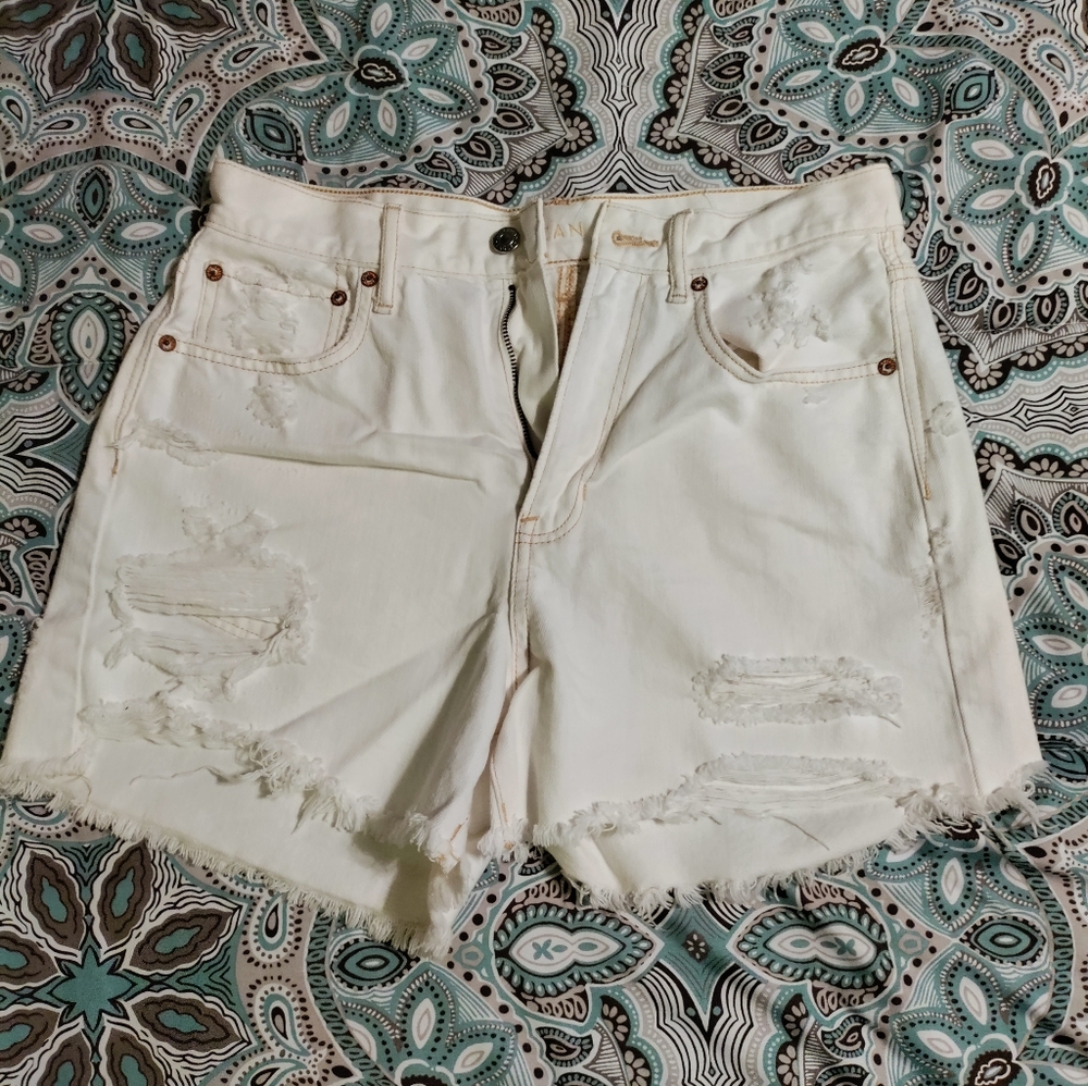 American Eagle Ripped Denim White Boyfriend Shorts